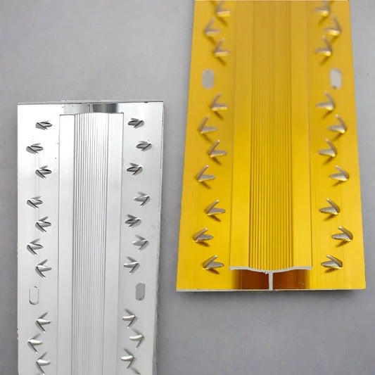 Surefit Carpets double door trim bar for securing double doors, shown in a close-up image highlighting its design and finish.