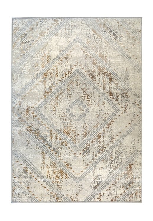 Gray abstract square rug by Surefit Carpets with geometric pattern, soft texture, perfect for modern living spaces.