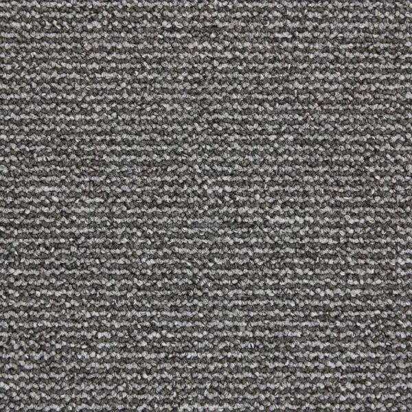 JHS Carpets Rimini Stripe Loop Pile Carpet Tiles in neutral tones, showcasing the textured stripe pattern and durable loop pile design.