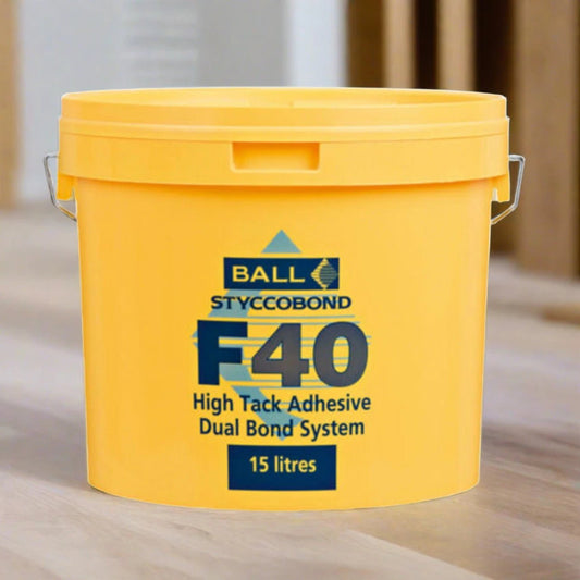 F. Ball & Co Styccobond F40 adhesive in a 15L container, suitable for flooring and adhesive applications
