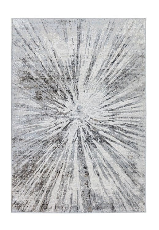 Abstract Burst Grey Rug by Surefit Carpets featuring a modern grey rug with a vibrant, abstract pattern on a neutral background.