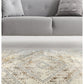 Abstract square ochre rug from Surefit Carpets featuring a bold geometric design in warm yellow and neutral tones.