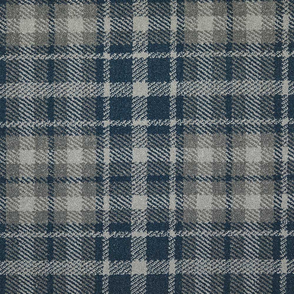 Fells Carpets Wallace Wilton plaid carpet with red, blue, and beige checkered pattern, soft woven texture for living room or bedroom