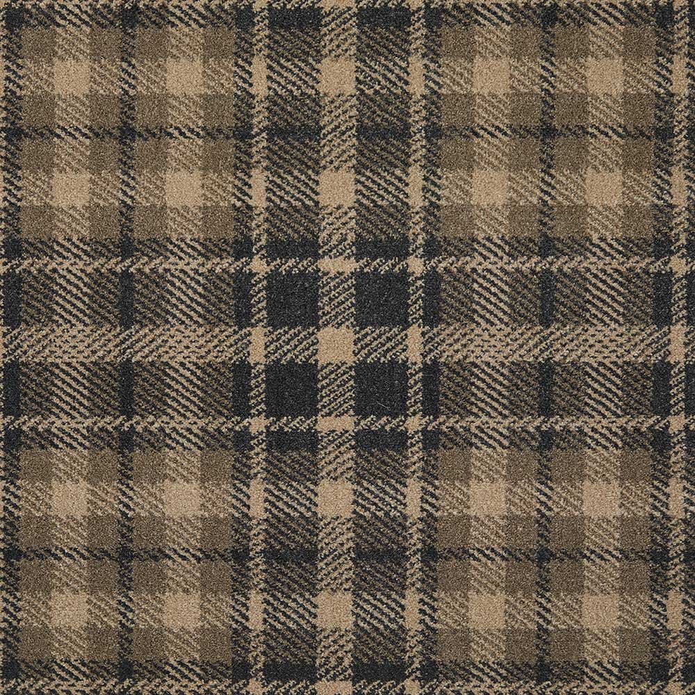 Fells Carpets Wallace Wilton plaid carpet with red, green, and beige checkered pattern on a woven wool surface.