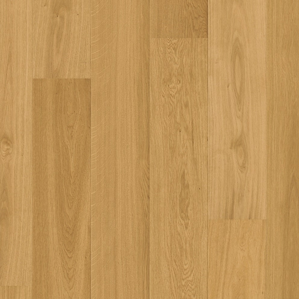 Quick-Step Cala hard wood flooring planks with a natural oak finish, showcasing smooth surface and textured wood grain.
