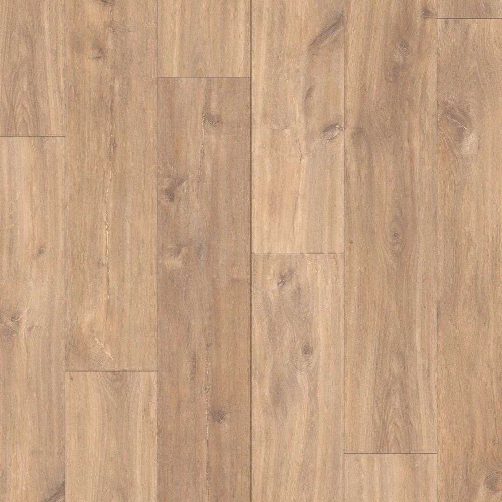 Quick-Step Classic laminate flooring planks with a wood grain finish, showcasing the durable and stylish flooring option.