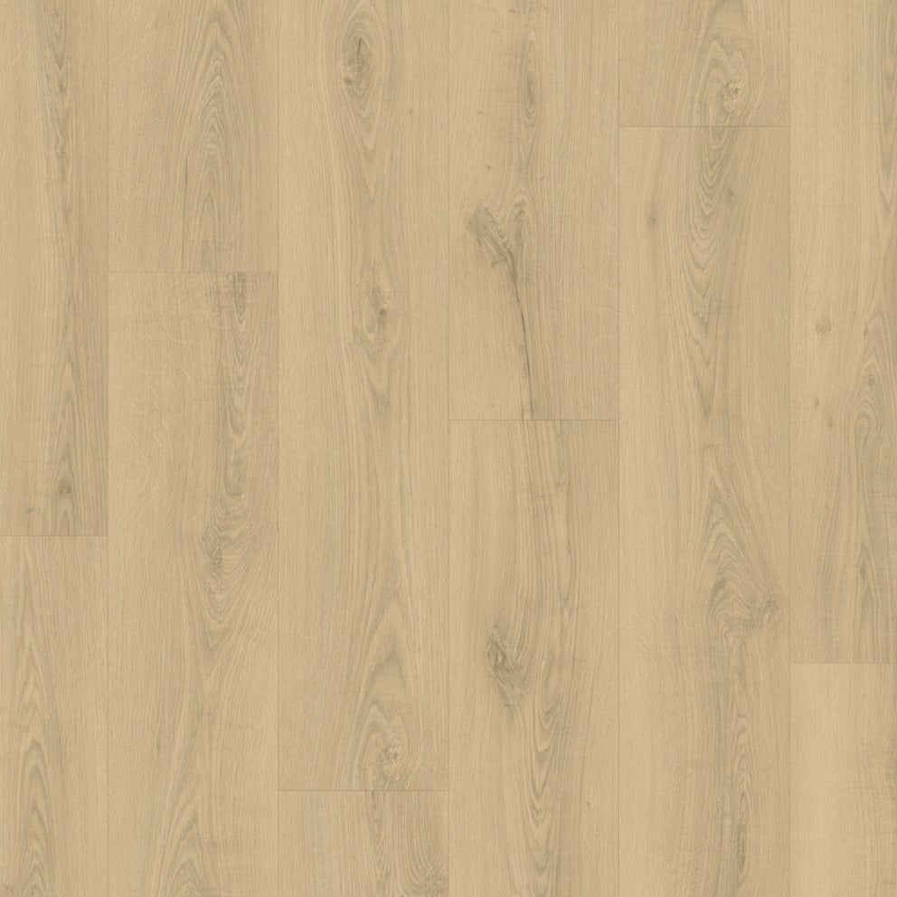 Quick-Step Classic laminate flooring planks with a natural wood finish, showcasing their smooth surface and detailed grain pattern.