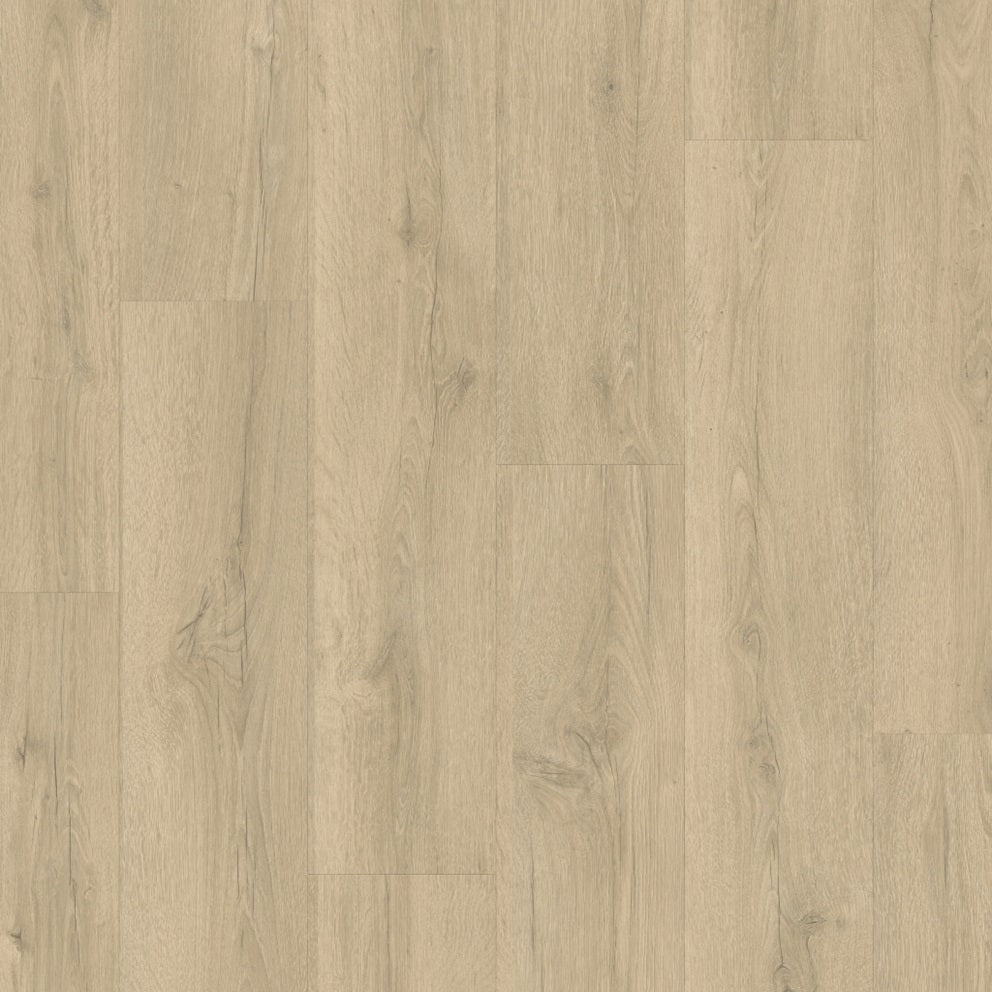 Quick-Step Classic laminate flooring planks in warm wood tones, showcasing smooth surface and realistic wood grain details.