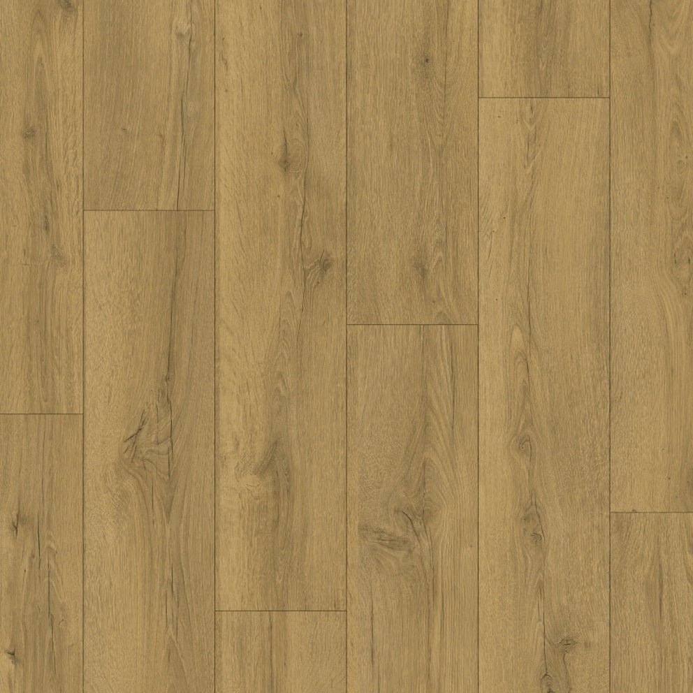 Quick-Step Classic laminate flooring planks with a light wood finish, showcasing the textured surface and beveled edges.