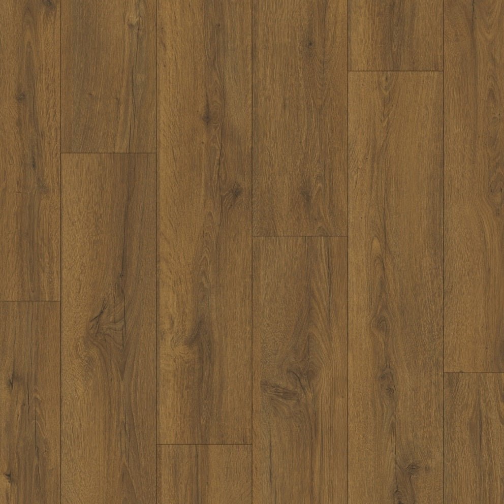 Quick-Step Classic laminate flooring planks with wood grain texture in a natural brown finish.