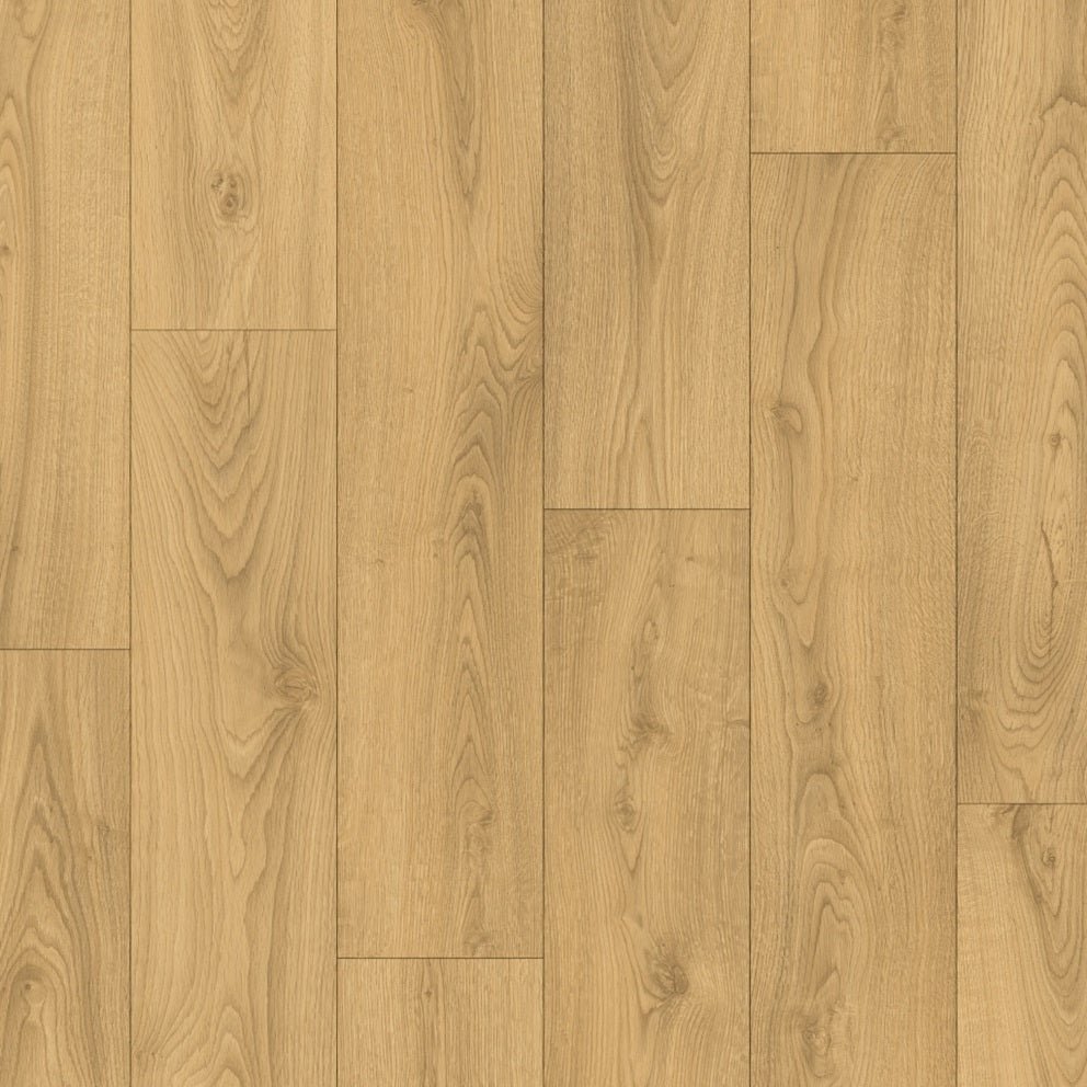 Quick-Step Classic laminate flooring planks with a natural wood finish, showcasing the durable and stylish design.
