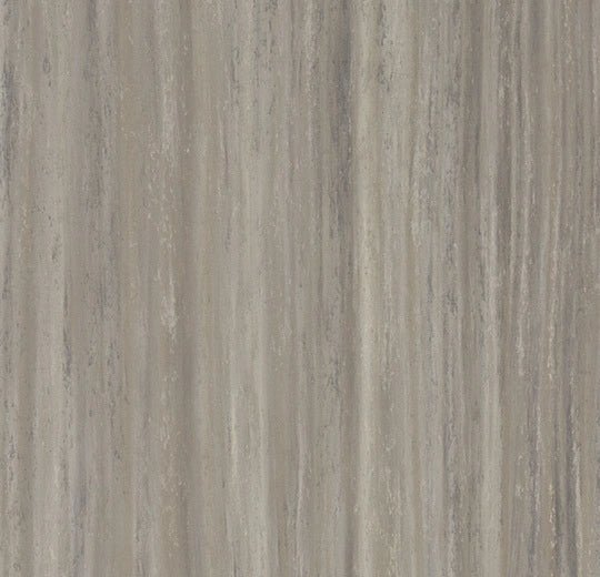 Marmoleum Linear Striato linoleum flooring by Forbo showing a close-up of beige and brown linear patterned surface.