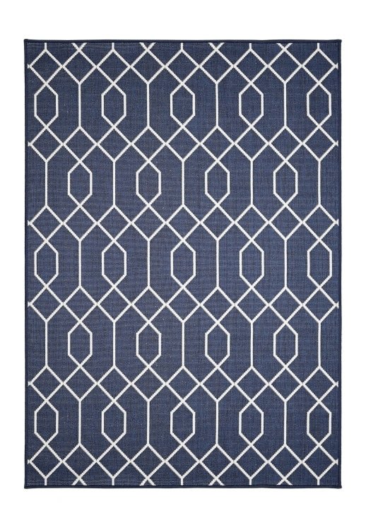 Surefit Carpets Alfresco Reverse Geo Navy Rug with geometric pattern, navy color, and plush texture for home decor.