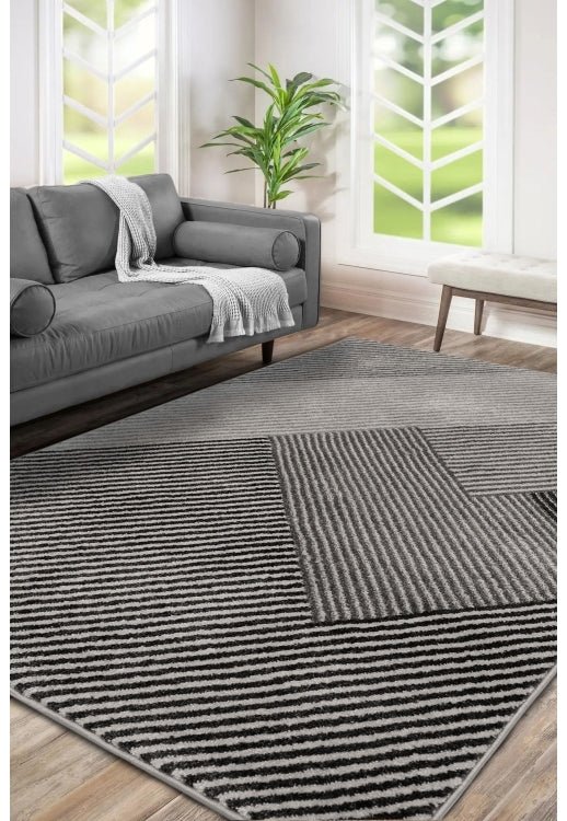 Surefit Carpets Horizon Diamonds Rug with geometric diamond pattern in neutral tones, plush texture, ideal for living rooms.