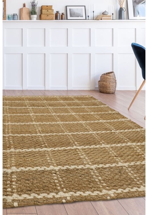 Melrose jute check rug with a natural woven pattern, ideal for adding texture and style to living spaces.
