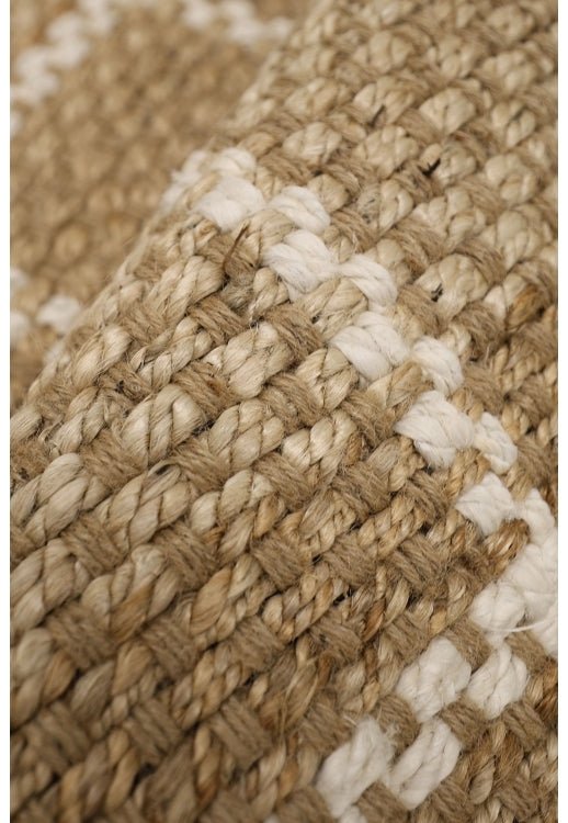 Melrose jute check rug with natural woven pattern, durable and stylish for living room or bedroom decor.