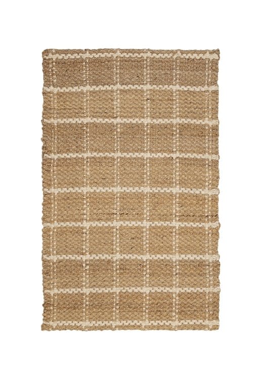 Melrose jute check rug featuring a natural woven pattern, ideal for adding a textured touch to living spaces.