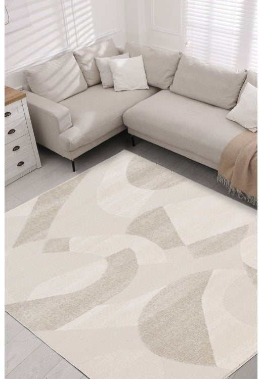 Surefit Carpets Milan Concept Rug with intricate geometric pattern in neutral tones on a plush surface.