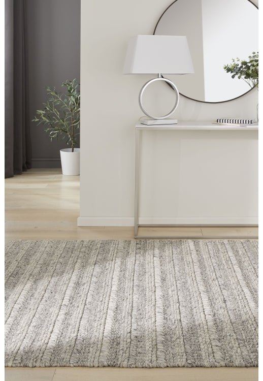 Melrose Savannah textured rug with neutral tones, showcasing a soft, woven surface and intricate pattern for cozy home decor.