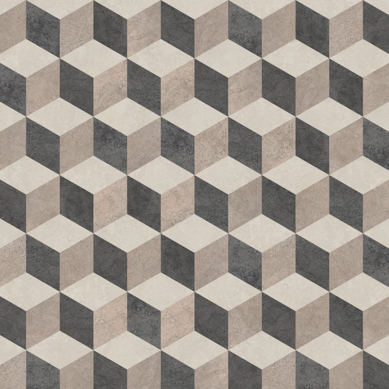 Karndean Designflooring Kaleidoscope Cubix LVT flooring with colorful geometric pattern in natural light